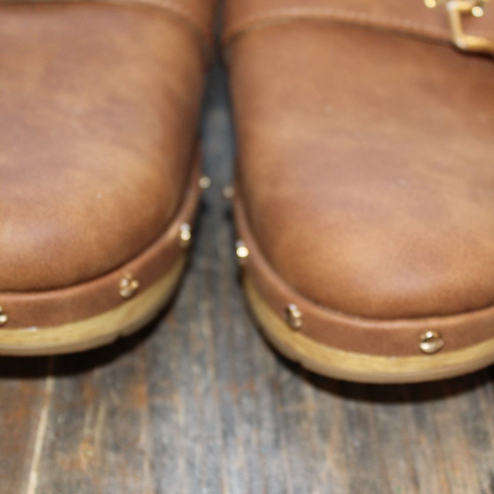 SALE! Dr. Scholl's Faux Wooden Bottom Classic Clogs Honey & Gold size 9 M NWT's - Picture 6 of 13